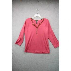 Lauren Jeans Co. Ralph Lauren Pink Henley Tee-3/4 Sleeve-Size XL